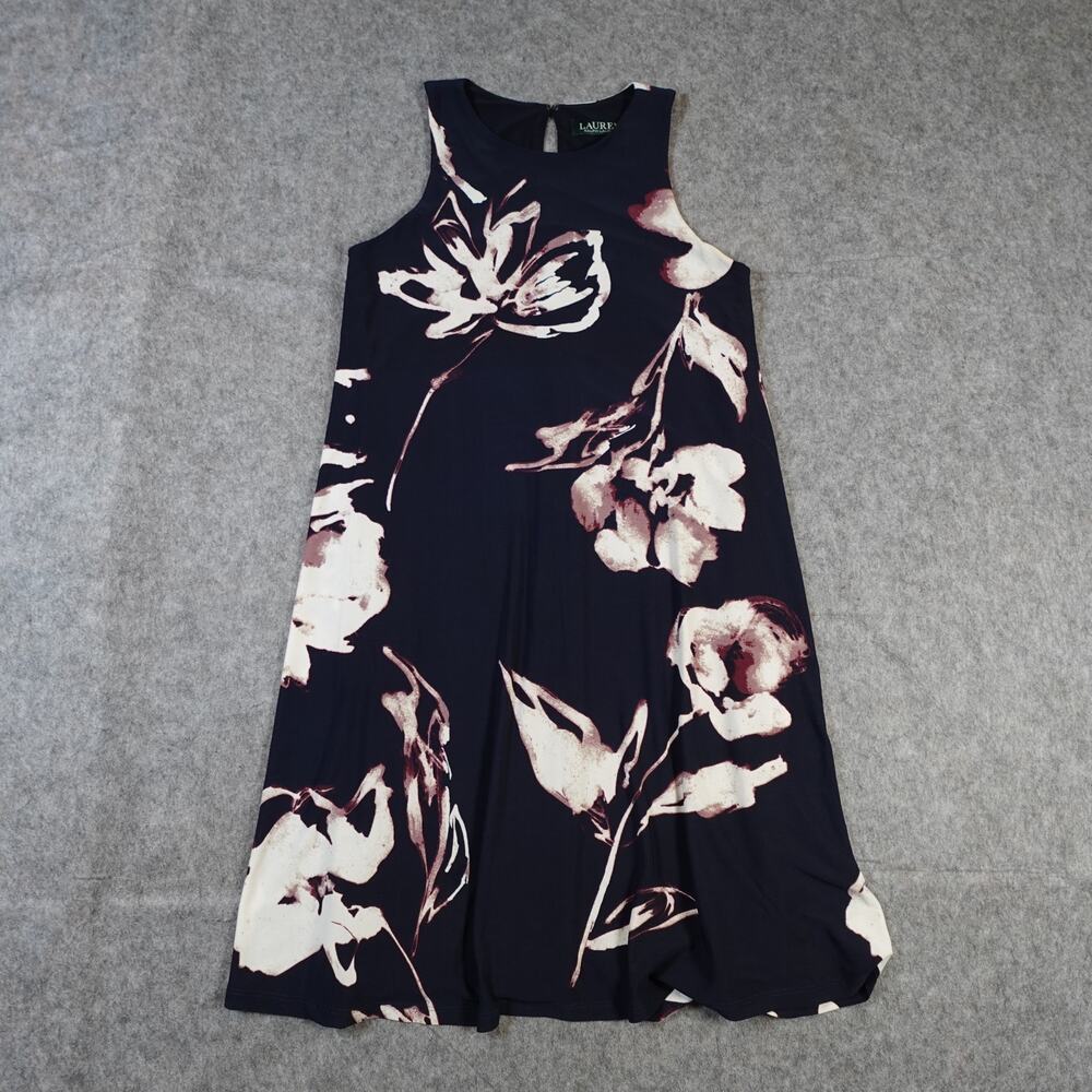 Ralph Lauren Dress Womens 0 Floral‎ Knee Length A Line Shift Sleeveless Navy